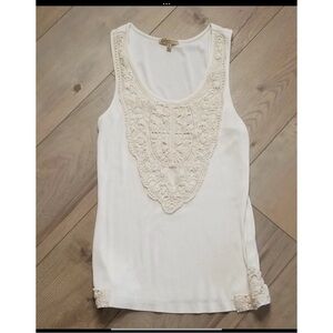 Democracy Eggshell Tank Top with Lace Detail